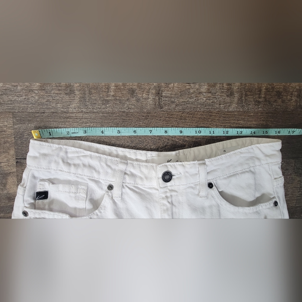 KanCan Tanner Distressed Mini Jean Shorts Women's M White 100% Cotton Cuff Leg - Picture 9 of 11